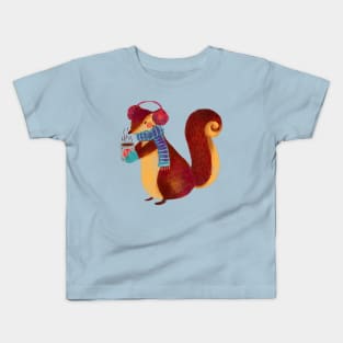 Squirrel Drinking Coffee Christmas Edition Kids T-Shirt